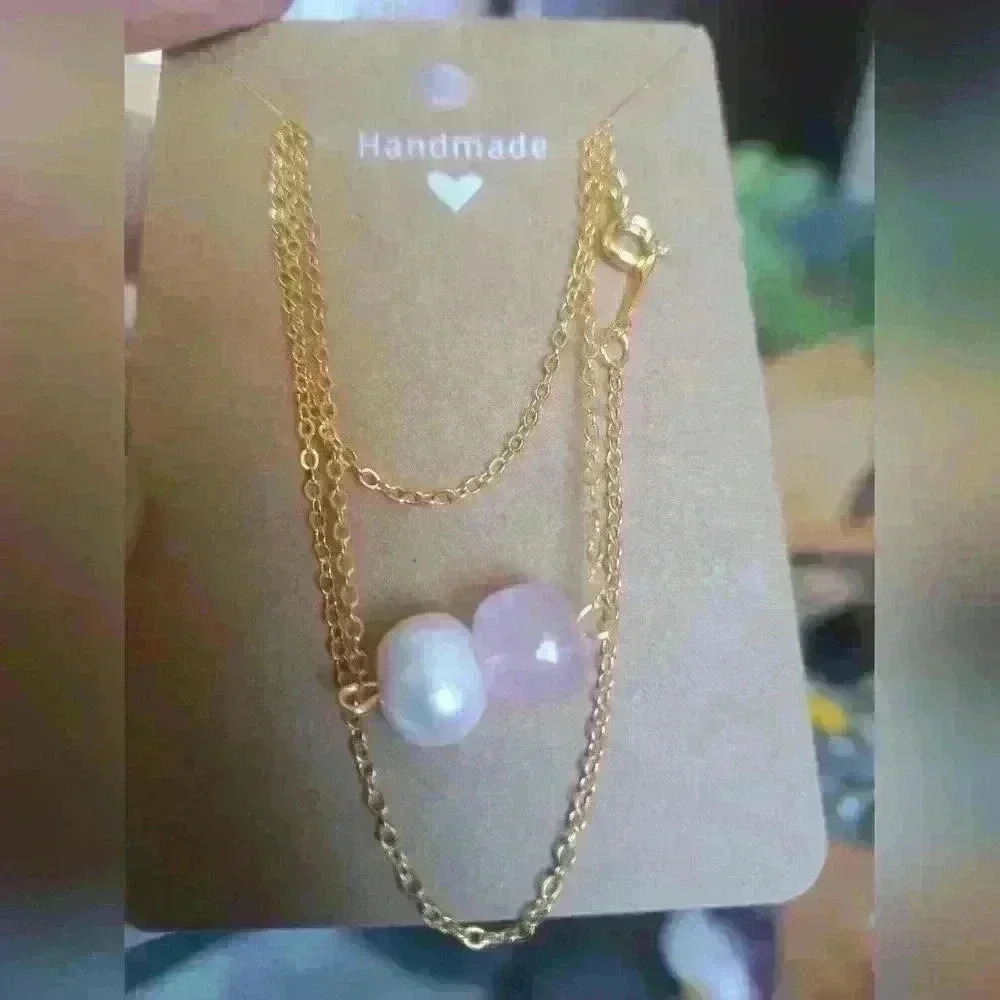 18kgold plated necklace with glass bead and freshwater pearl - Picture 3 of 3